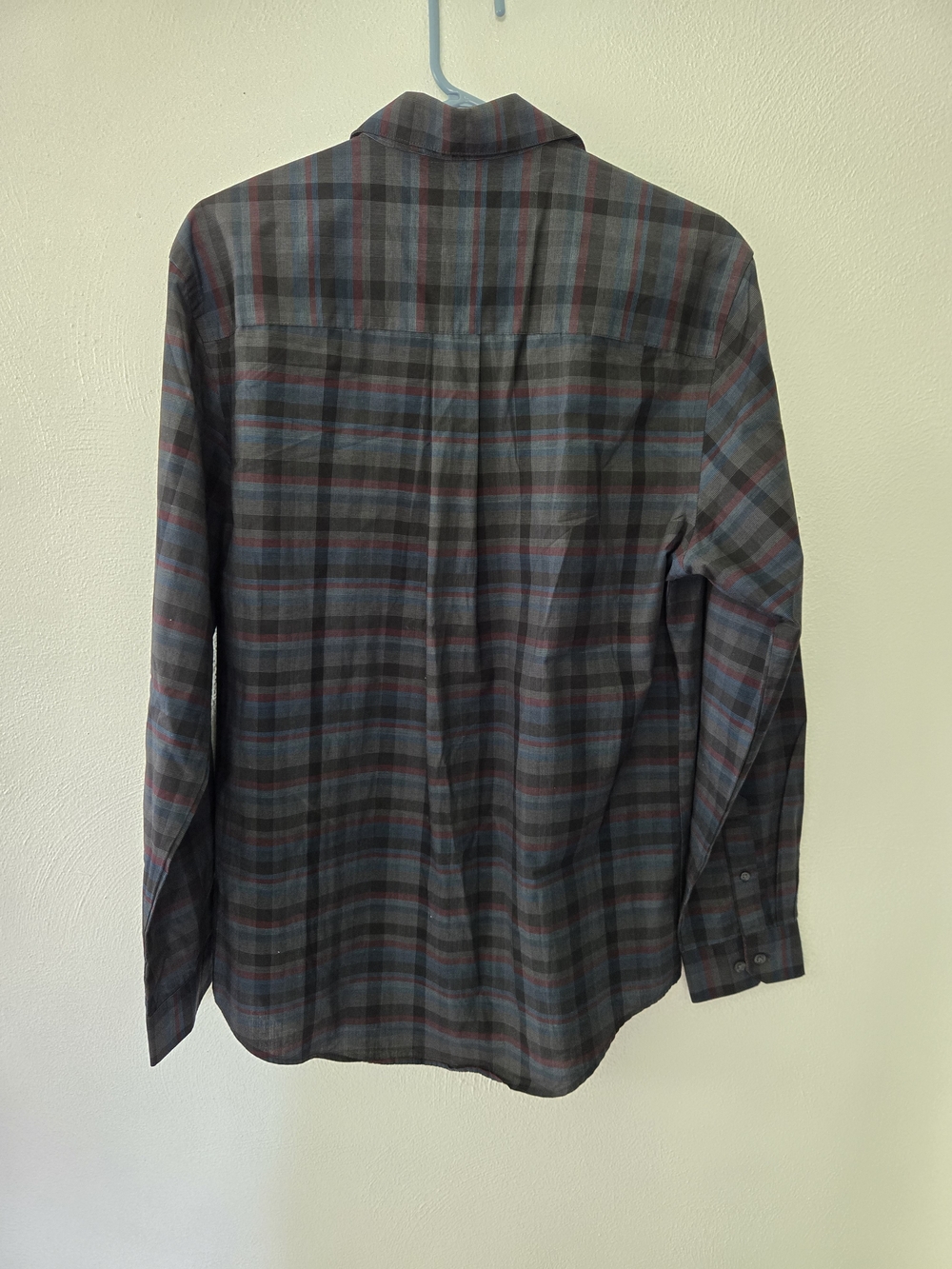 Van Heusen Men's Gray Plaid Button-Down with Blue and Burgundy Stripes - Picture 2 of 3
